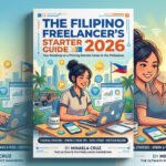 Illustrated Filipino woman working on a laptop with charts and Philippine flag